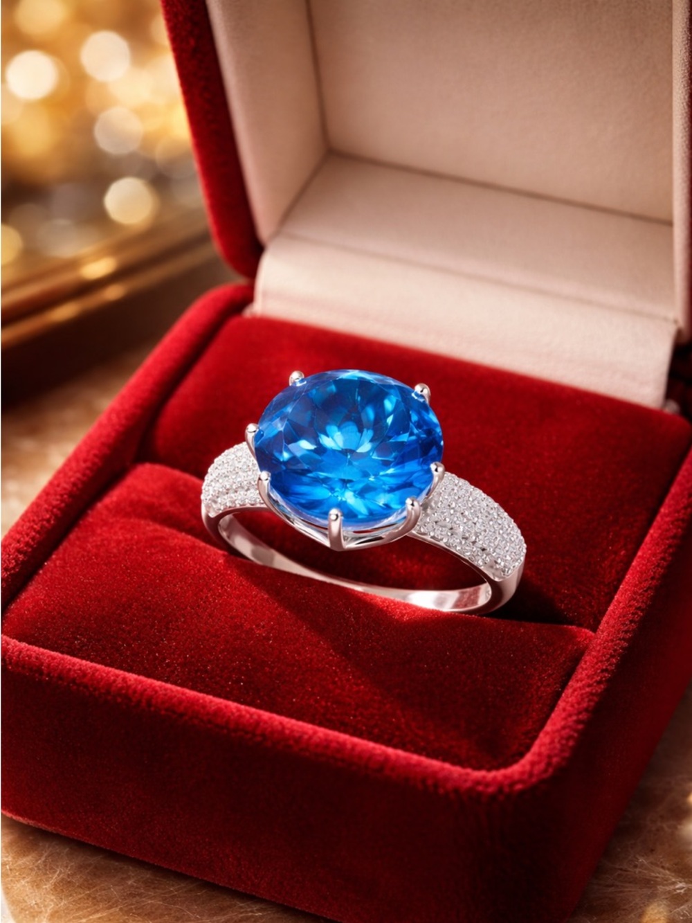 Caribbean Quartz  White Zircon 12.40 ctw Ring Rhodium Plated 925 Sterling Silver